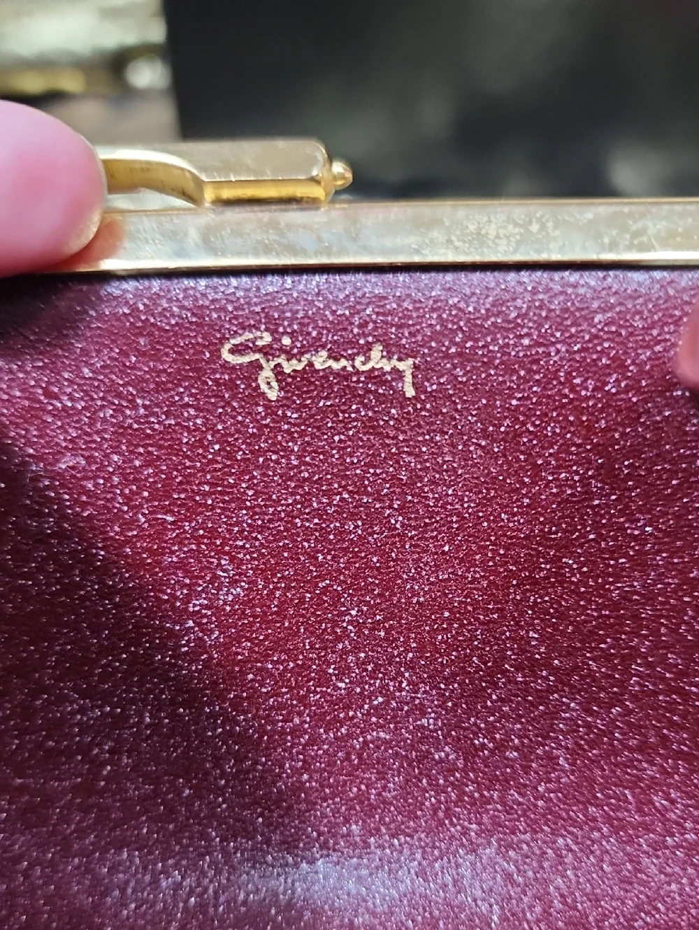 Givenchy Women's Burgundy Leather Frame Kiss Clasp Bag